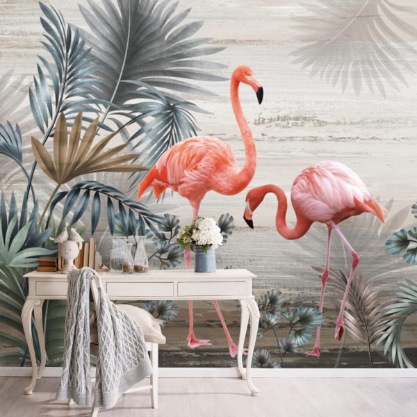 Flamingo Figürleri Tropikal Duvar Kağıdı