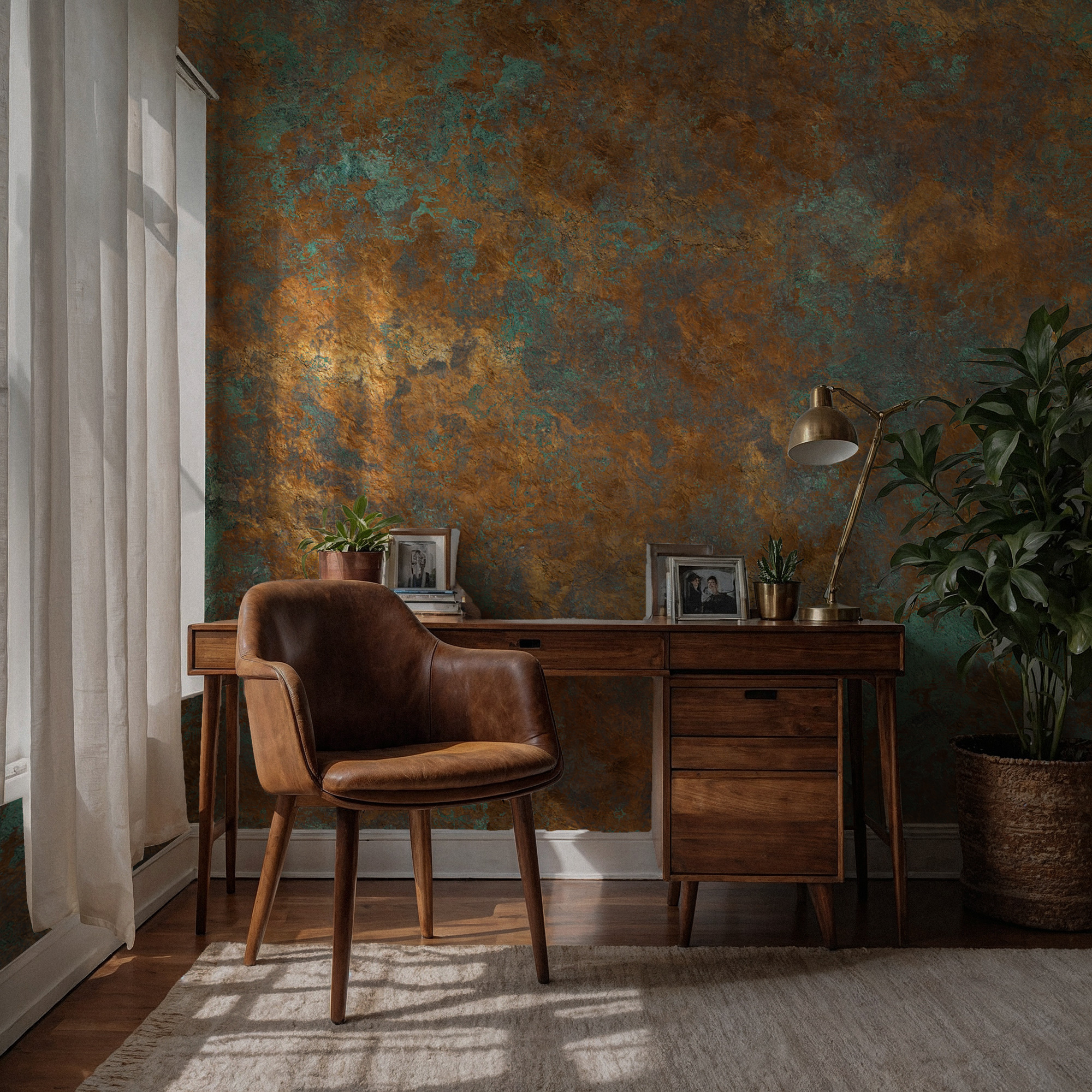 Paslı Duvar Dokusu Görünümlü Altın Duvar Kağıdı Paslı Duvar Dokusu Görünümlü Altın Duvar Kağıdı