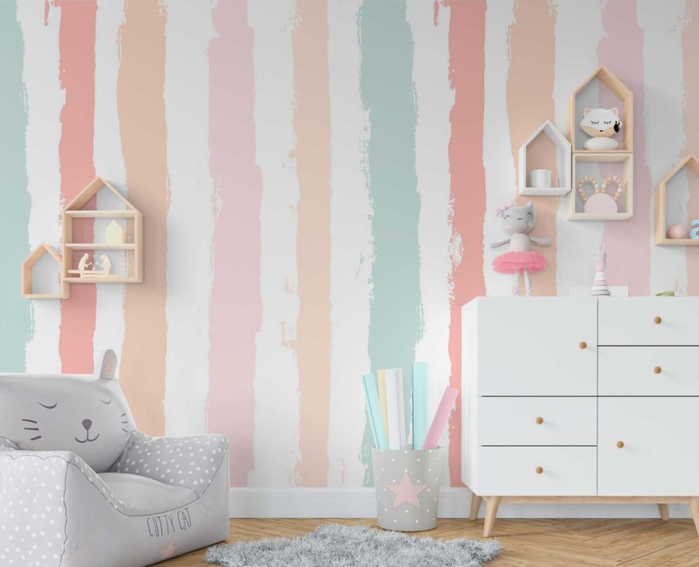 Çocuk Odası Renkli Çizgili Duvar Kağıdı