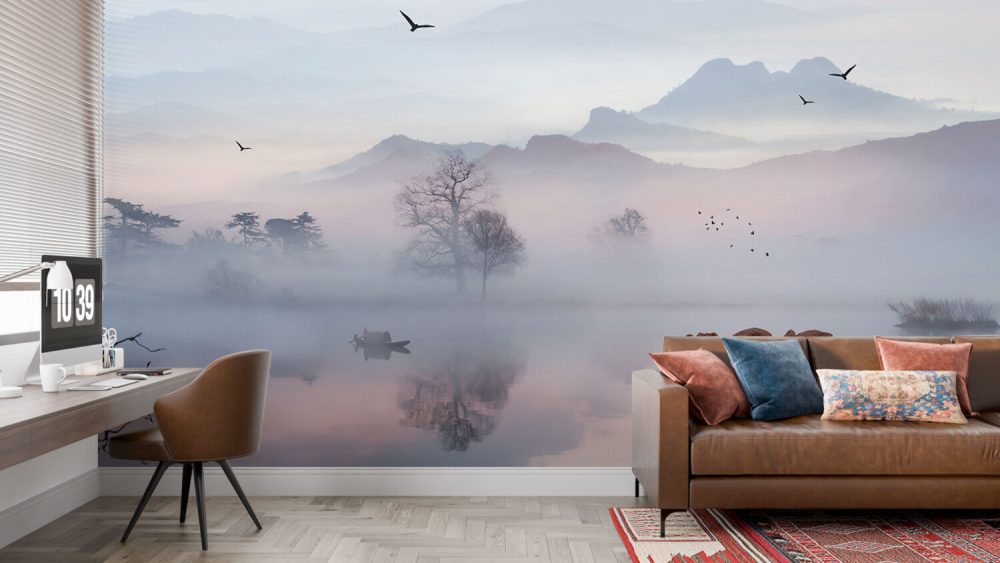 Sisli Göl ve Dağ Manzaralı 3D Duvar Kağıdı