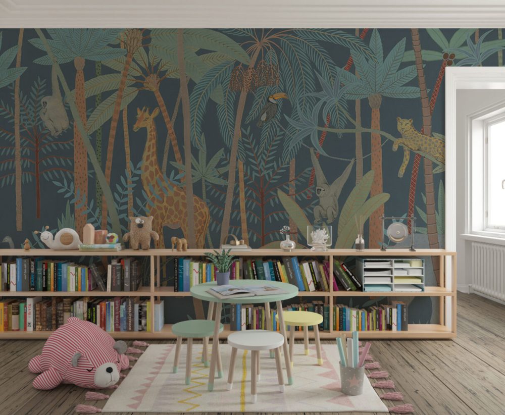 Safari ve Tropikal Desenli Çocuk Odası Duvar Kağıdı