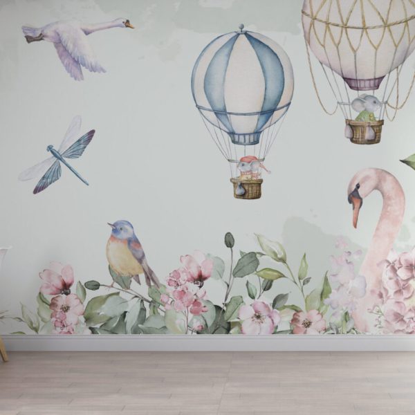 Soft Tonlar'da Uçan Balonlu Hayvanlar 3D Duvar Kağıdı