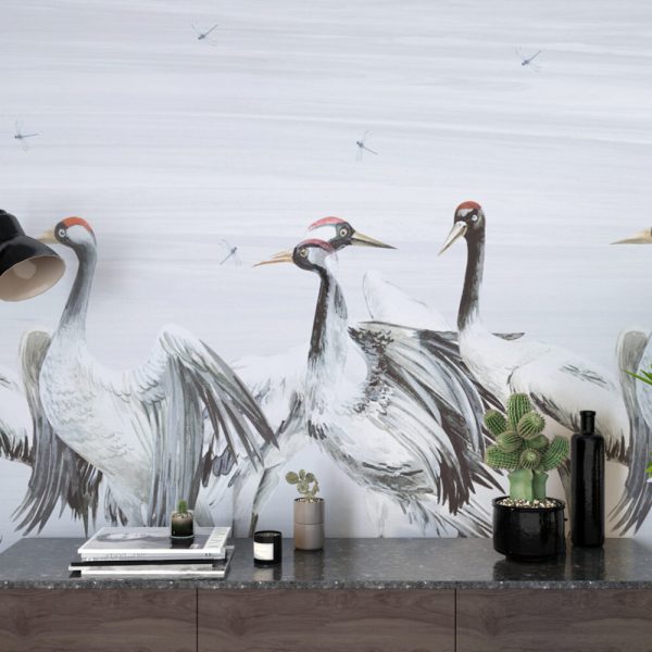 Mavi Zemin'li Turna Kuşu 3D Duvar Kağıdı