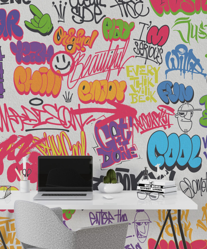 Sprey Boya'lı Yazı Grafiti Renkli Duvar Kağıdı