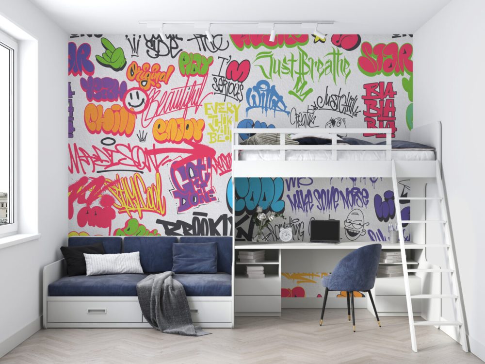 Sprey Boya'lı Yazı Grafiti Renkli Duvar Kağıdı