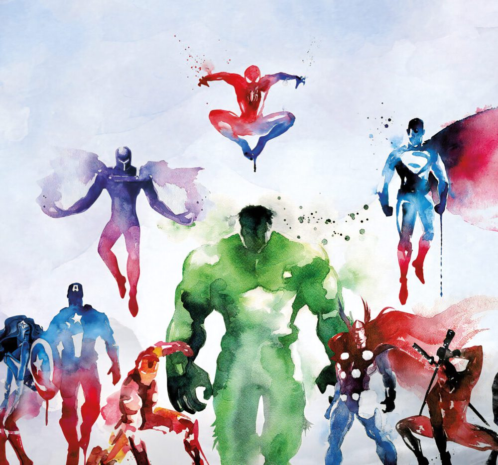 Sulu Boya Tarzında Avengers Kahramanlar Duvar Kağıdı