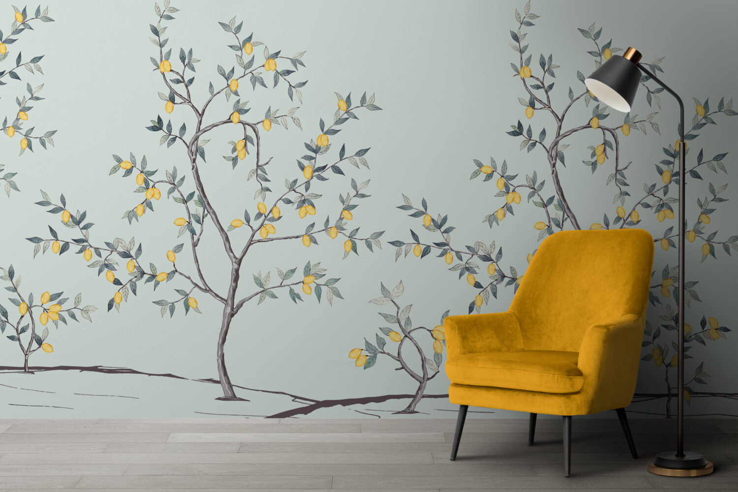 Soft Tonlar'da Limon Ağaçları 3D Duvar Kağıdı