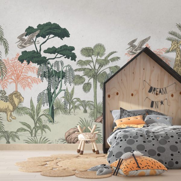 Çizgisel Orman Ve Hayvanlar 3D Duvar Kağıdı