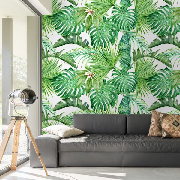 Tropikal Yaprak Desenleri Duvar Kağıdı