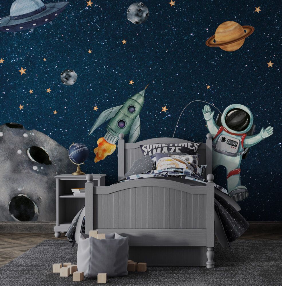 Uzayda Astronot ve Gezegenler Duvar Kağıdı