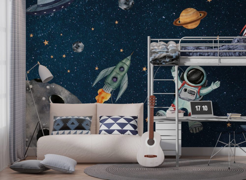 Uzayda Astronot ve Gezegenler Duvar Kağıdı