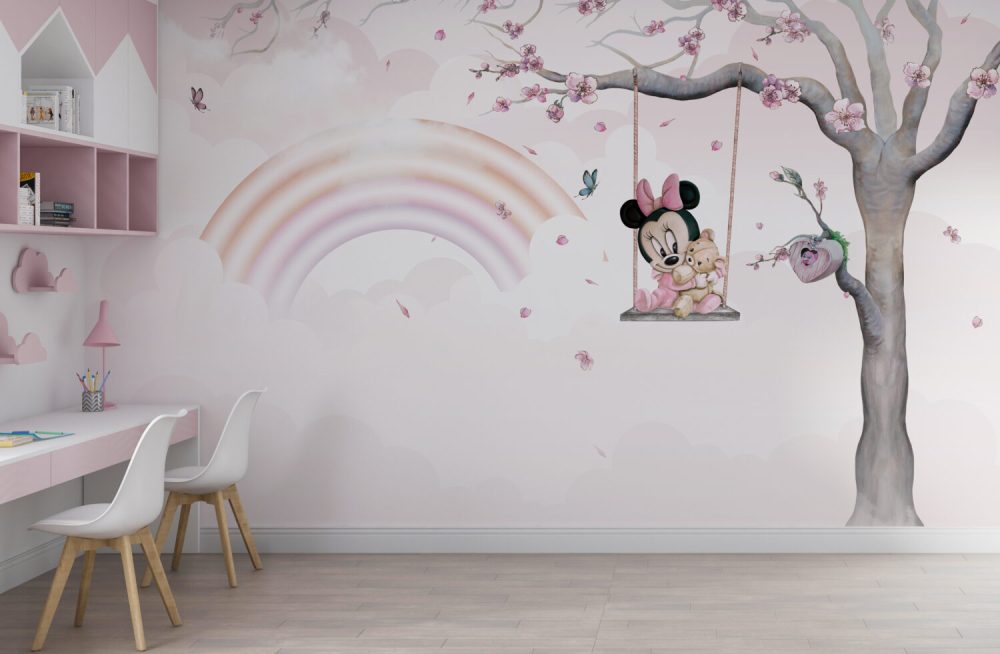 Minnie Mouse Gökkuşağı ve Salıncak Duvar Kağıdı