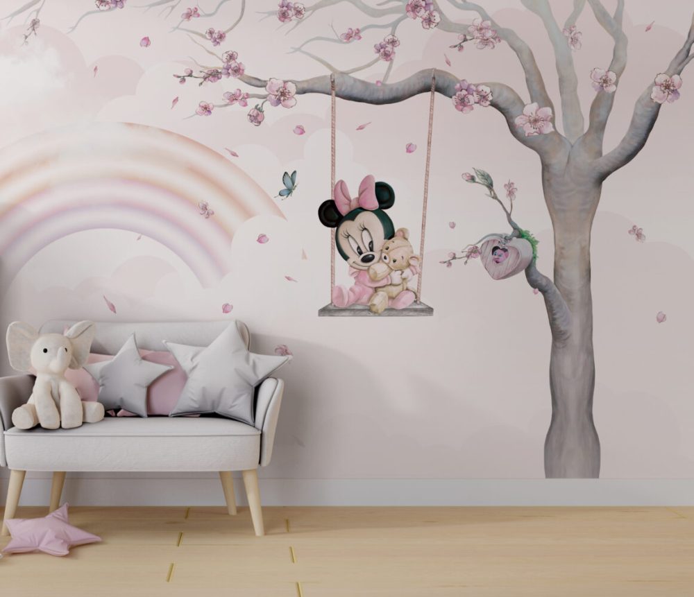 Minnie Mouse Gökkuşağı ve Salıncak Duvar Kağıdı