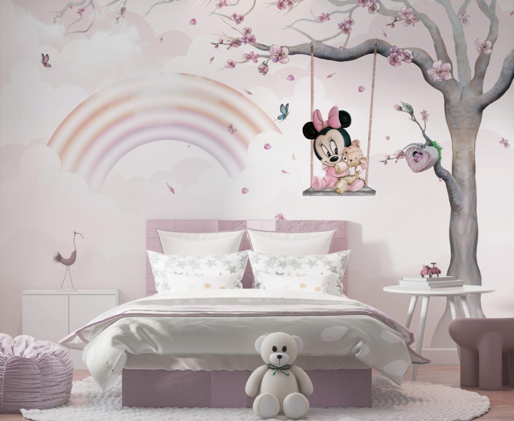 Minnie Mouse Gökkuşağı ve Salıncak Duvar Kağıdı