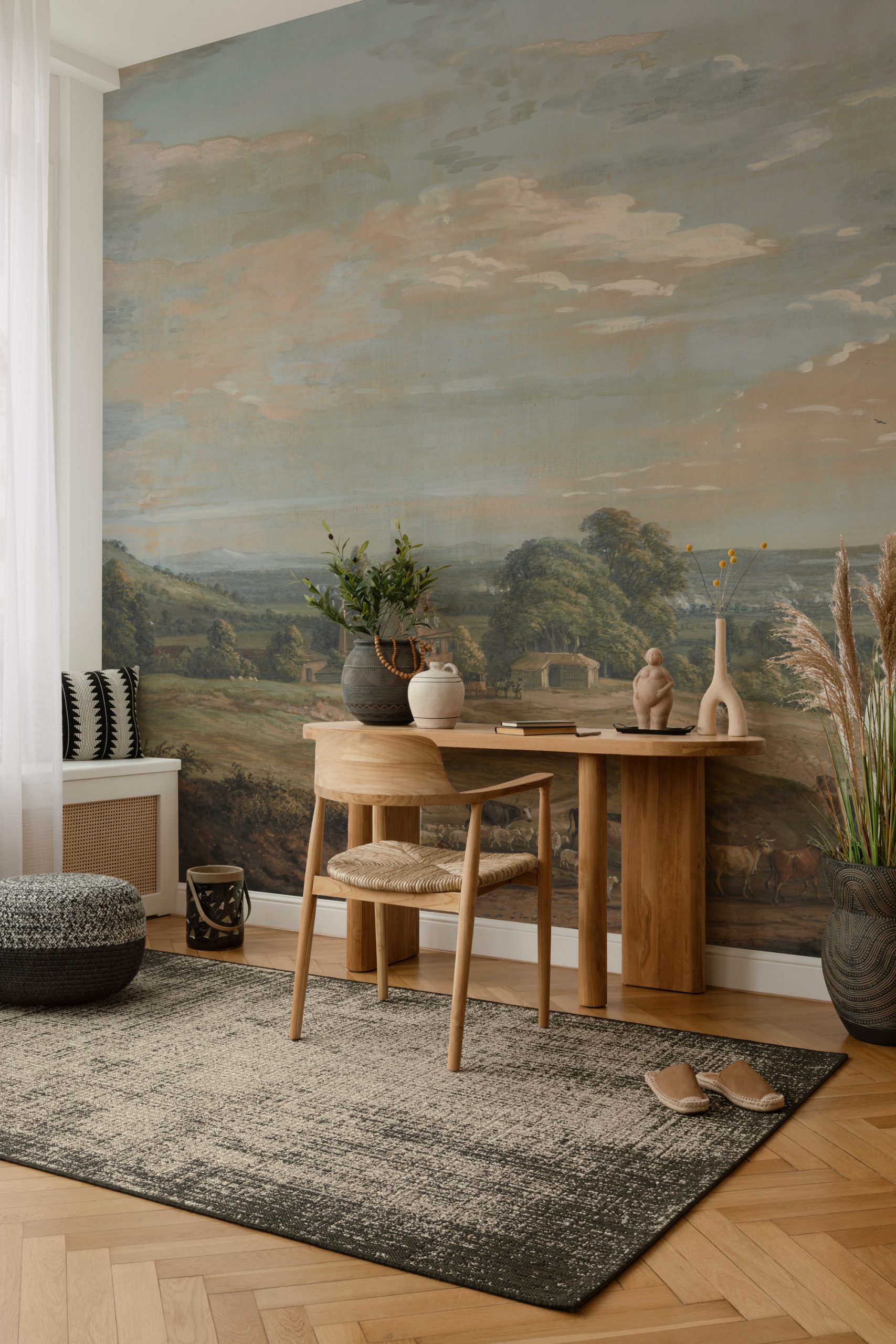 IN0702-7 Vadideki Köy Manzarası Duvar Kağıdı