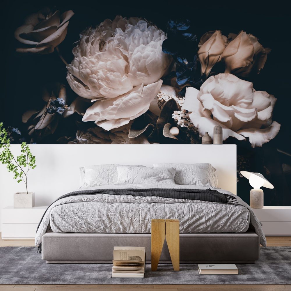 200X254h Siyah Fonda Şakayık Ve Güller Duvar Kağıdı (Kendinden Yapışkanlı) SH1992 İND.