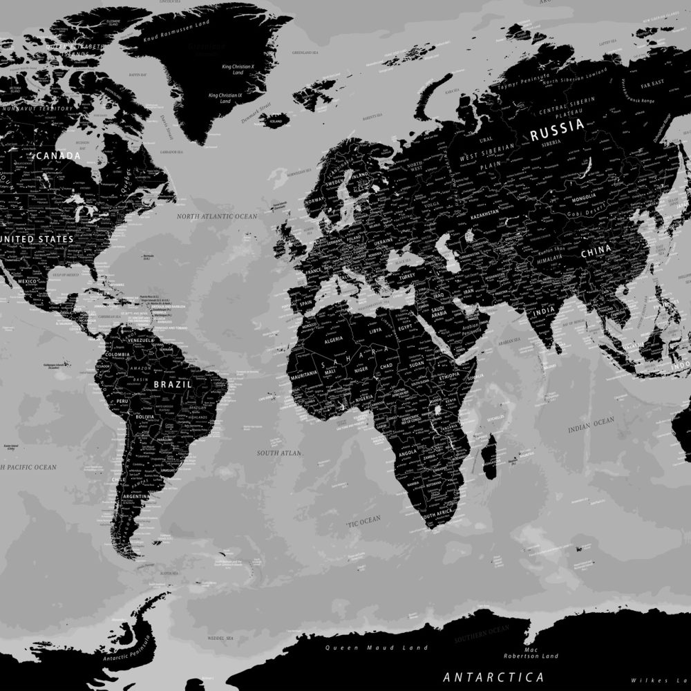 Siyah Temalı Dünya Haritası Duvar Kağıdı