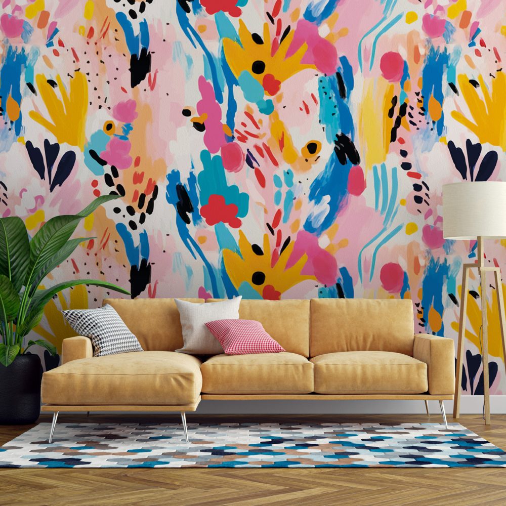 Renkli Soyut Desenli Modern Sanat Duvar Kağıdı