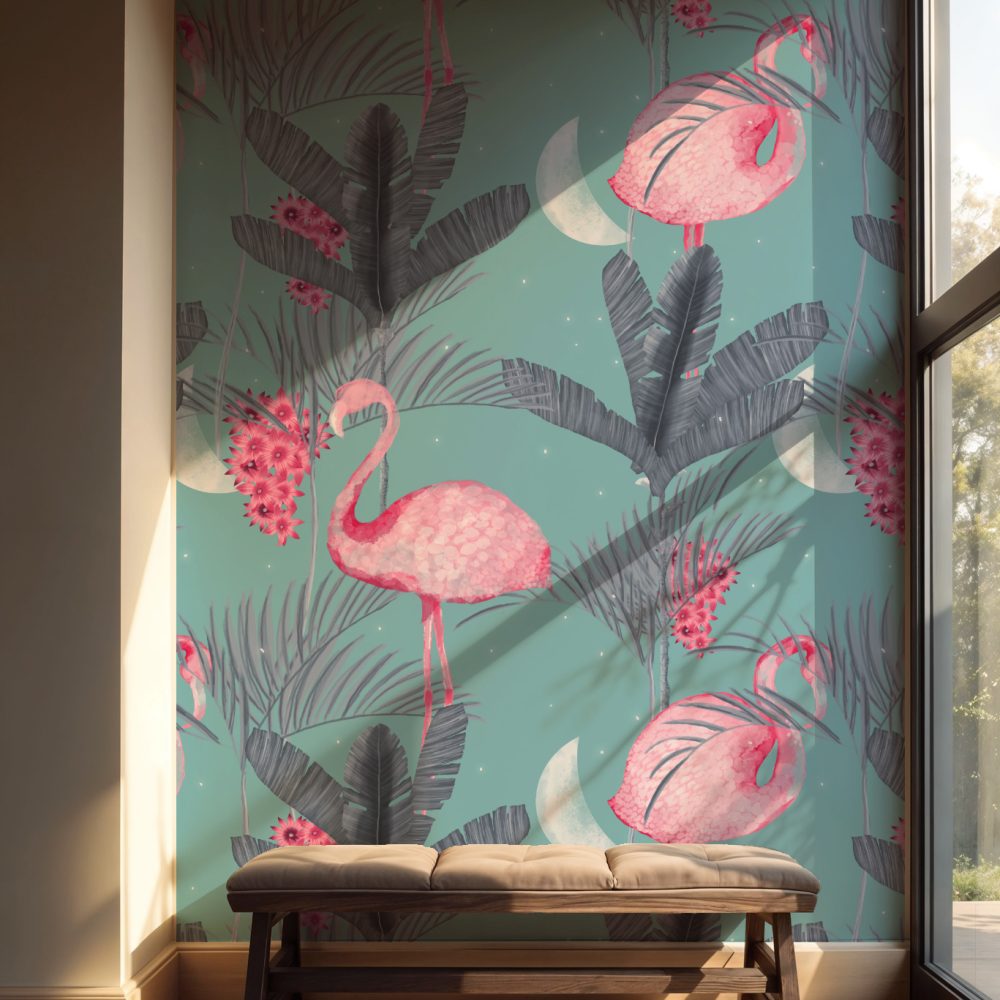 Tropikal Pembe Flamingolar Duvar Kağıdı - Aruba