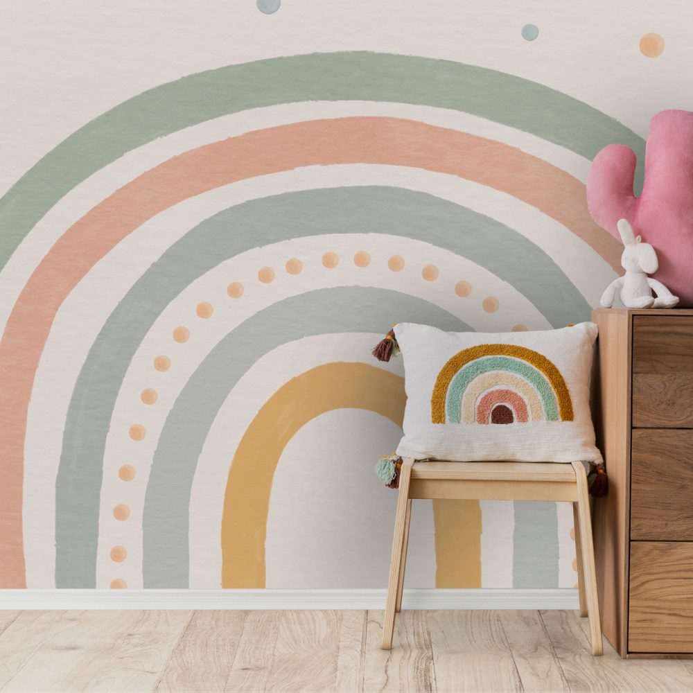 Pastel Tonlarda Gökkuşağı Desenli Duvar Kağıdı