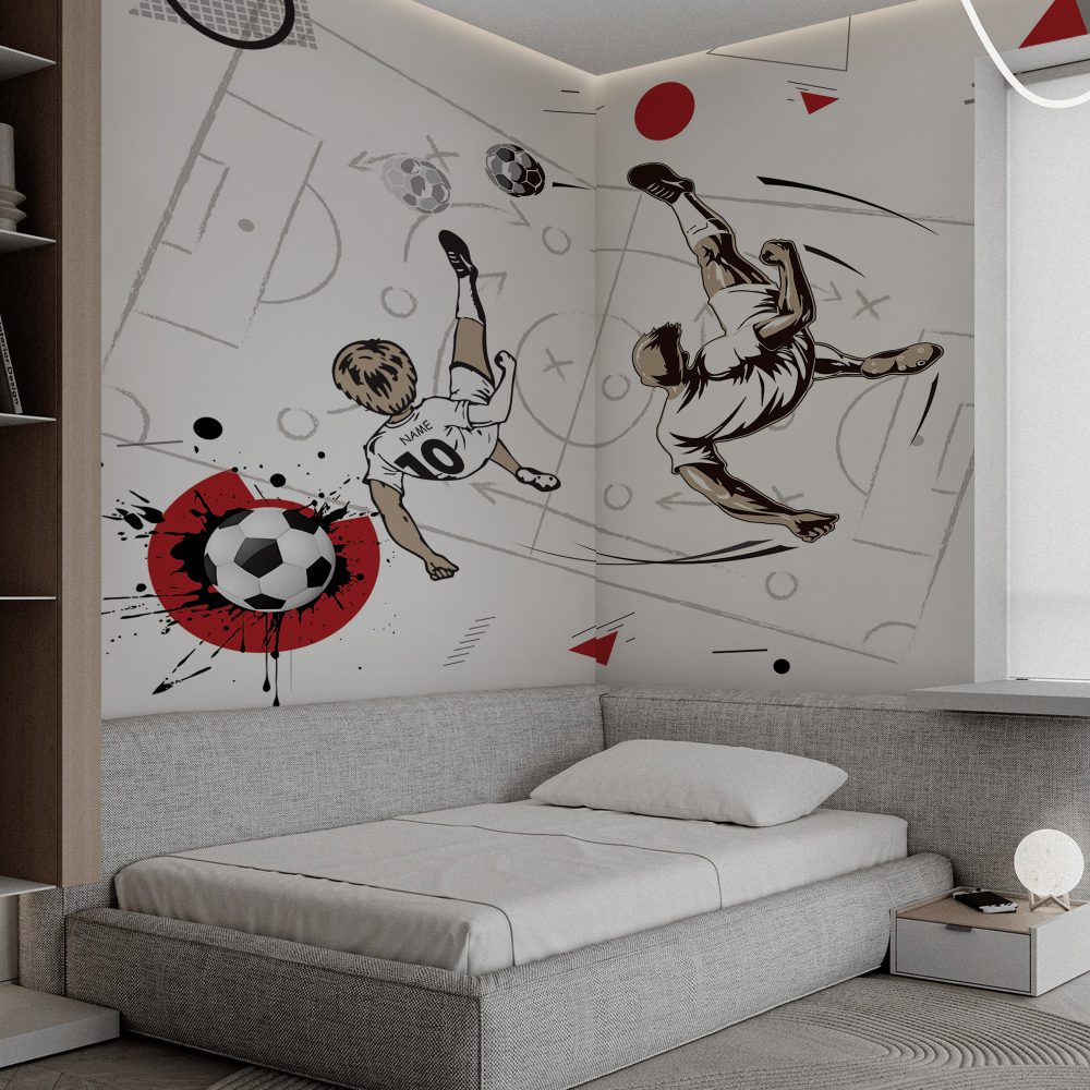 Sahada Futbolcular Temalı Kırmızı Duvar Kağıdı