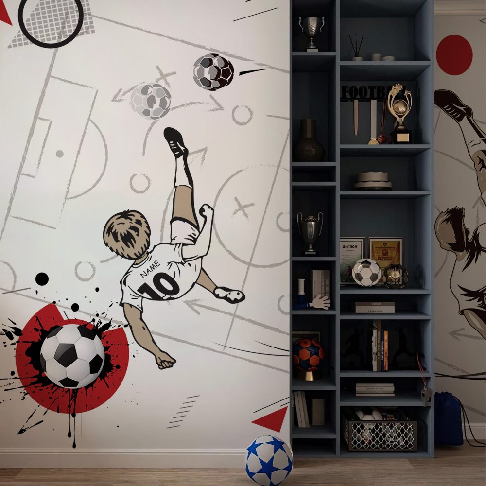 Sahada Futbolcular Temalı Kırmızı Duvar Kağıdı