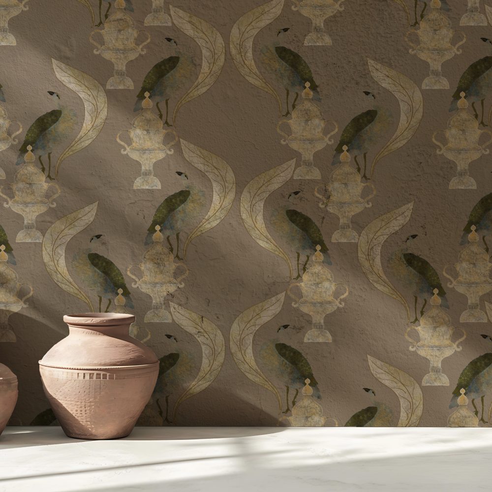 Eskitme Kupa Yapraklar Duvar Kağıdı - Tapestry