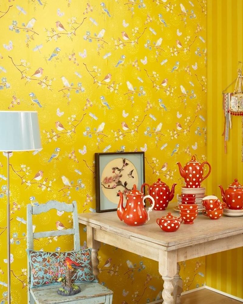 Pip Studio - Bahar Dalında Kuş Desenli Duvar Kağıdı