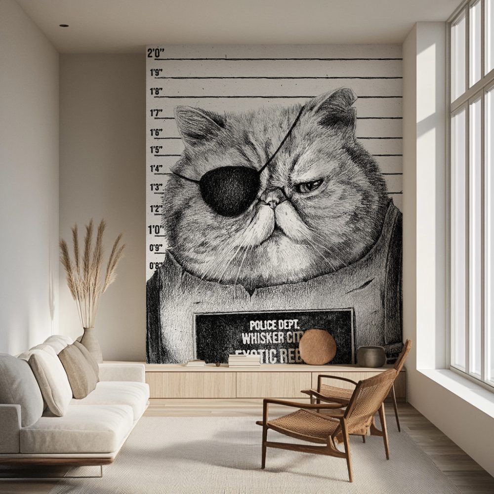 Suçlu Sarı Kedi Siyah Beyaz Duvar Kağıdı
