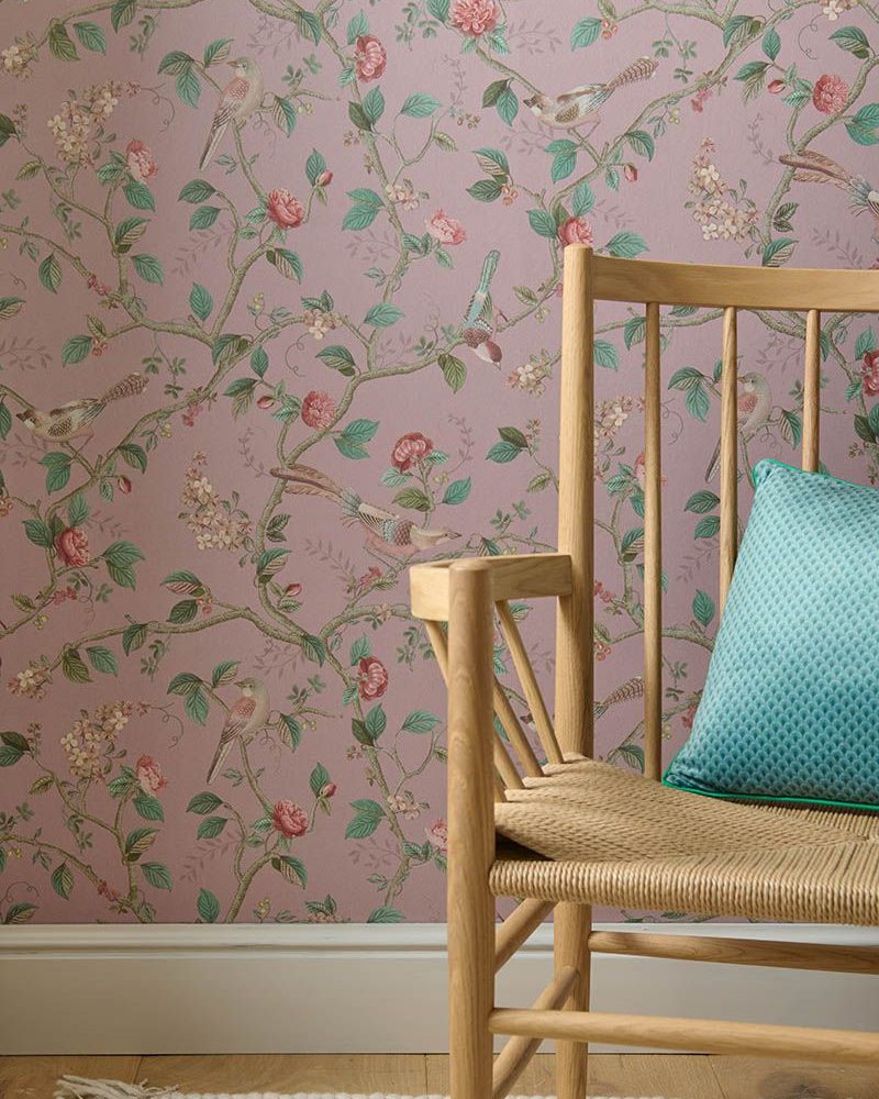 Pip Studio - Bülbül ve Gül Desenli Pembe Duvar Kağıdı