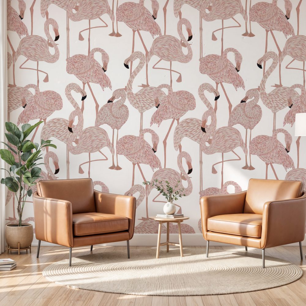 Pembe Flamingo Desenli Duvar Kağıdı