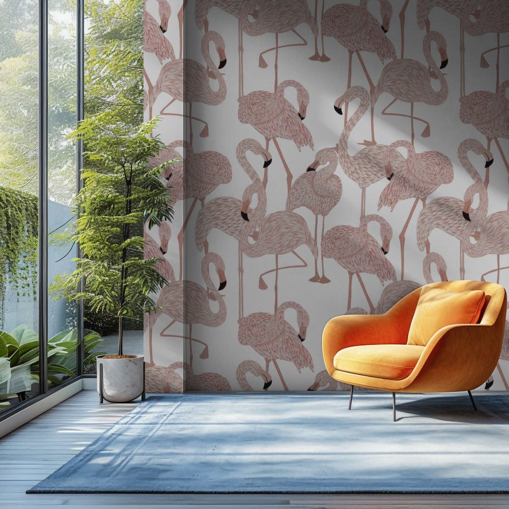 Pembe Flamingo Desenli Duvar Kağıdı