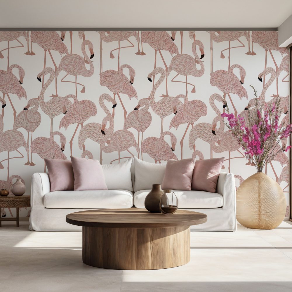 Pembe Flamingo Desenli Duvar Kağıdı