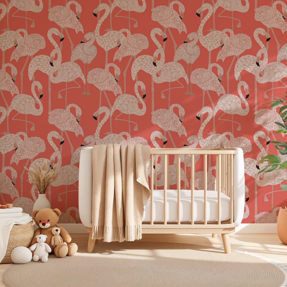Pembe Arka Planlı Flamingo Duvar Kağıdı