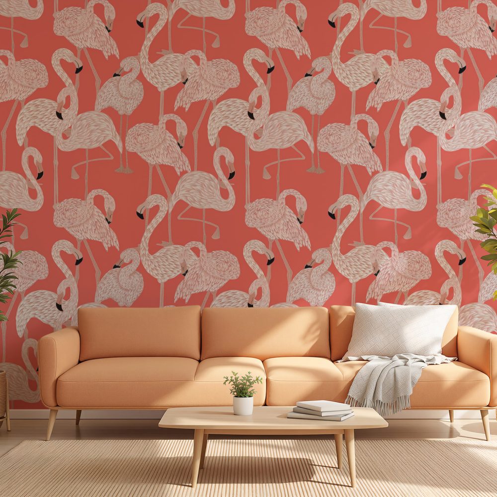 Pembe Arka Planlı Flamingo Duvar Kağıdı