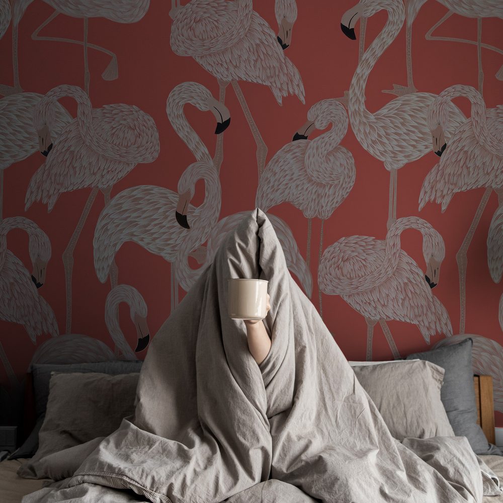 Pembe Arka Planlı Flamingo Duvar Kağıdı