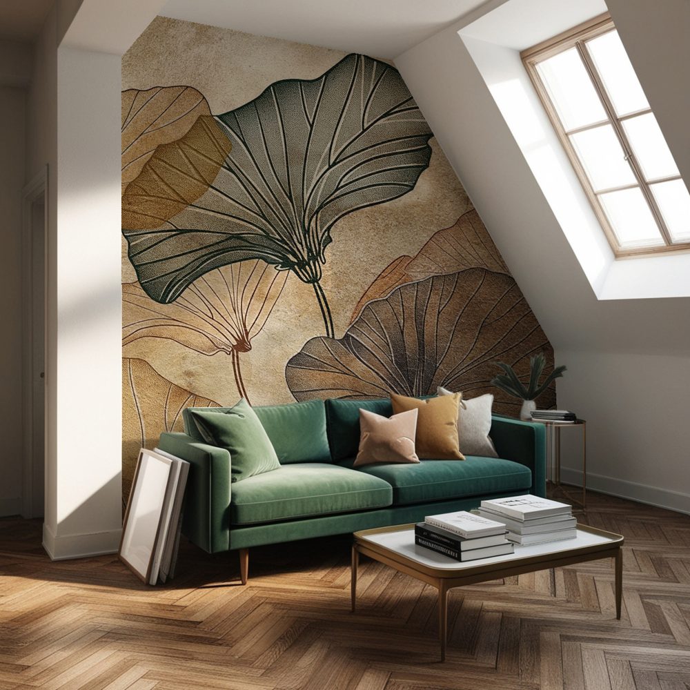 Lotus Yaprak Desenli Duvar Kağıdı