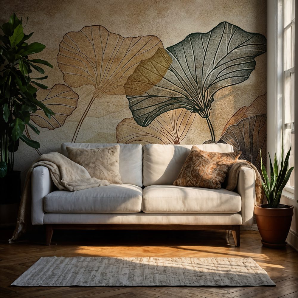 Lotus Yaprak Desenli Duvar Kağıdı