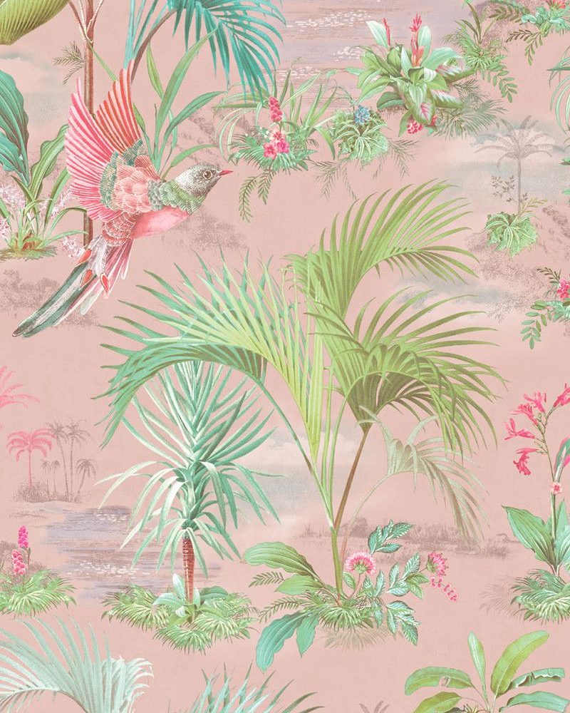 Pip Studio - Palmiyeli Kuş Desenli Pembe Duvar Kağıdı