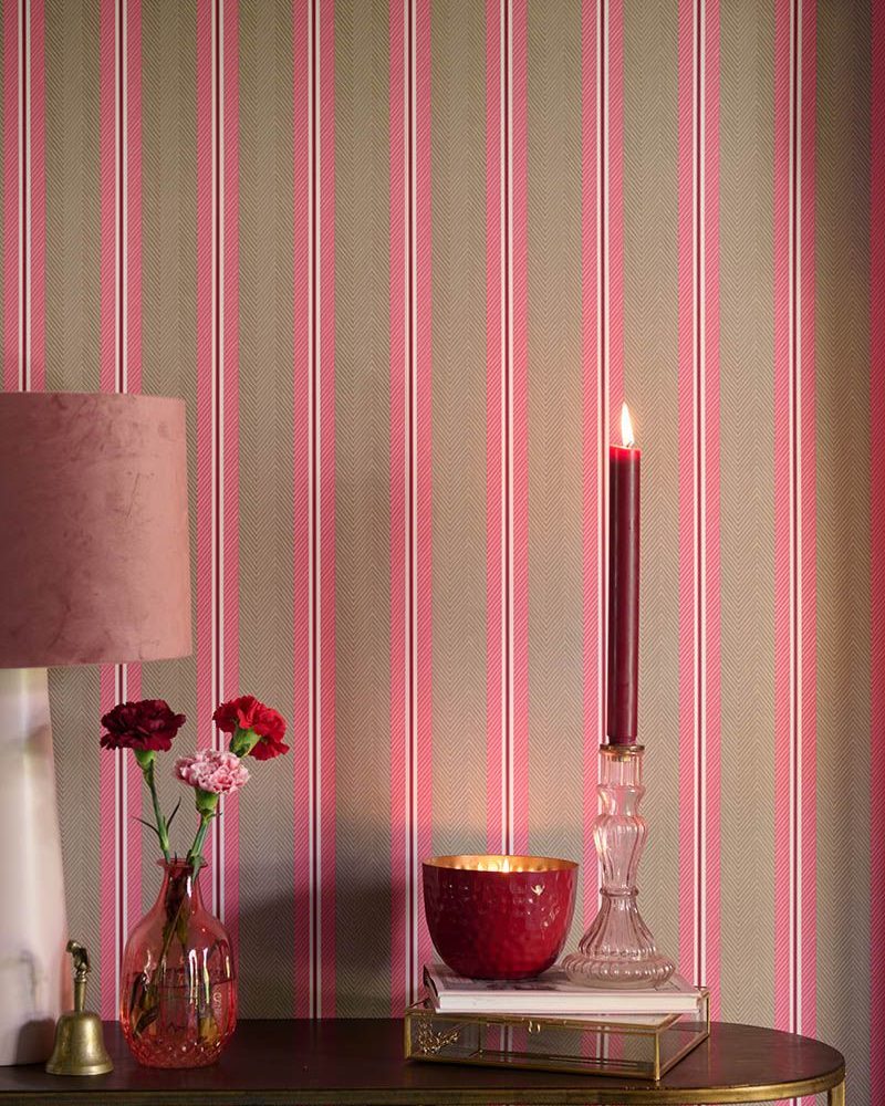 Pip Studio - Çizgi Detaylı Pembe Duvar Kağıdı
