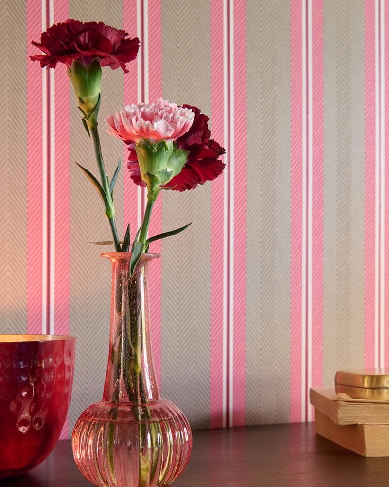 Pip Studio - Çizgi Detaylı Pembe Duvar Kağıdı