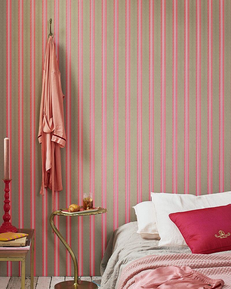 Pip Studio - Çizgi Detaylı Pembe Duvar Kağıdı