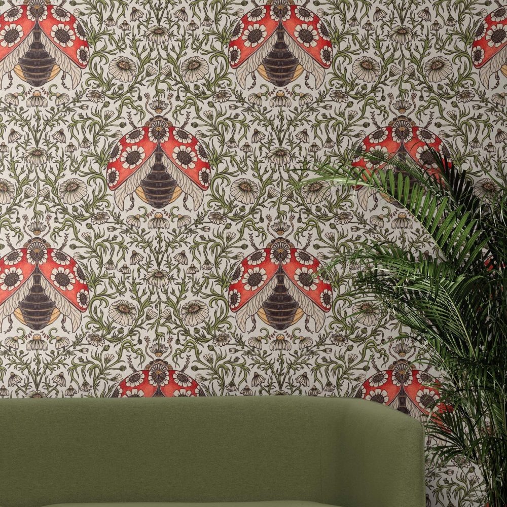 Uğur Böceği ve Papatya Deseni Duvar Kağıdı