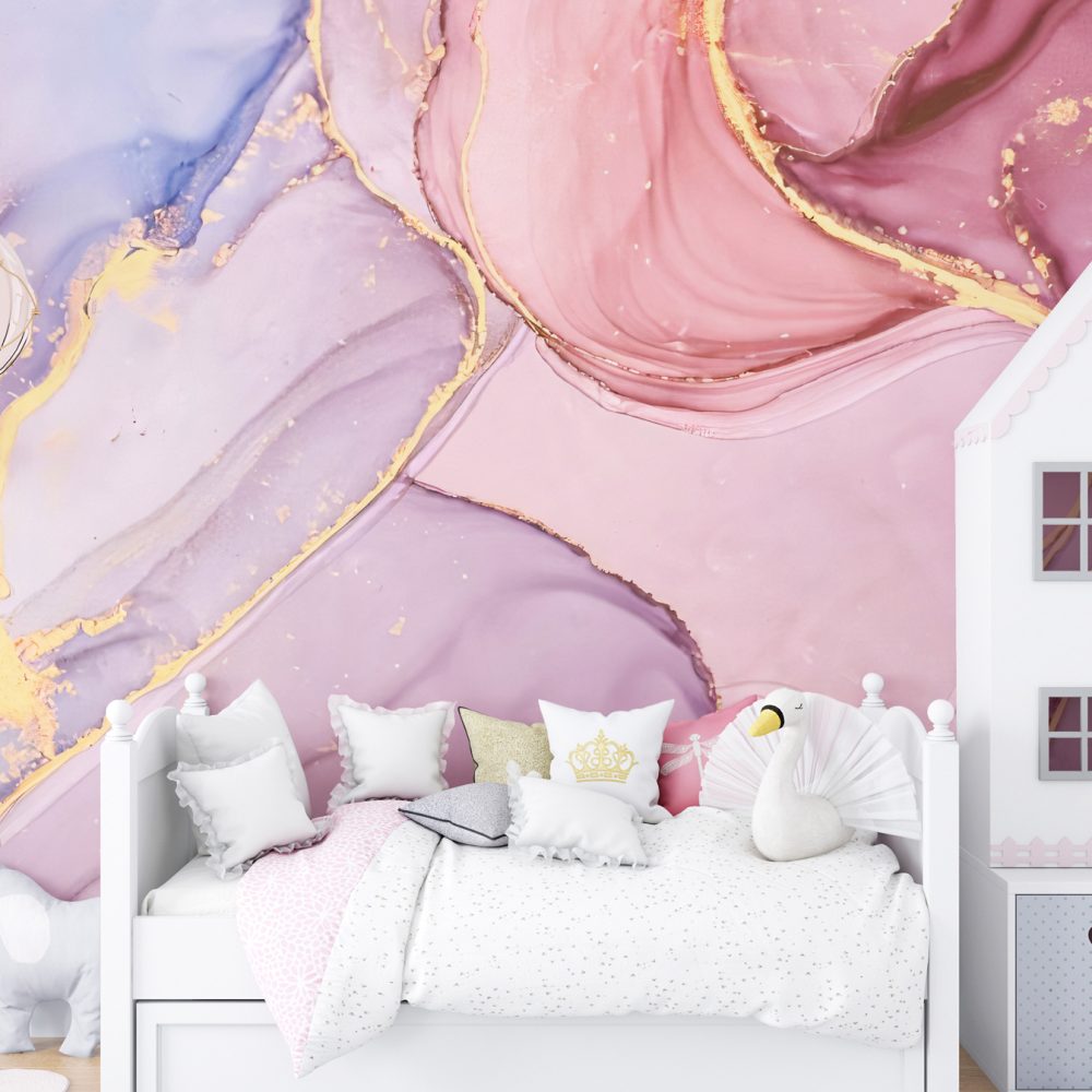 Pembe Mor Mermer Desen Duvar Kağıdı