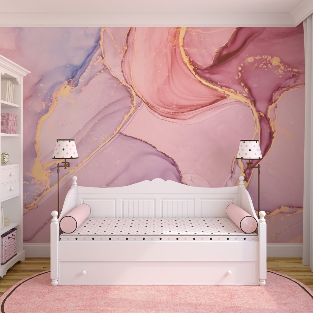 Pembe Mor Mermer Desen Duvar Kağıdı