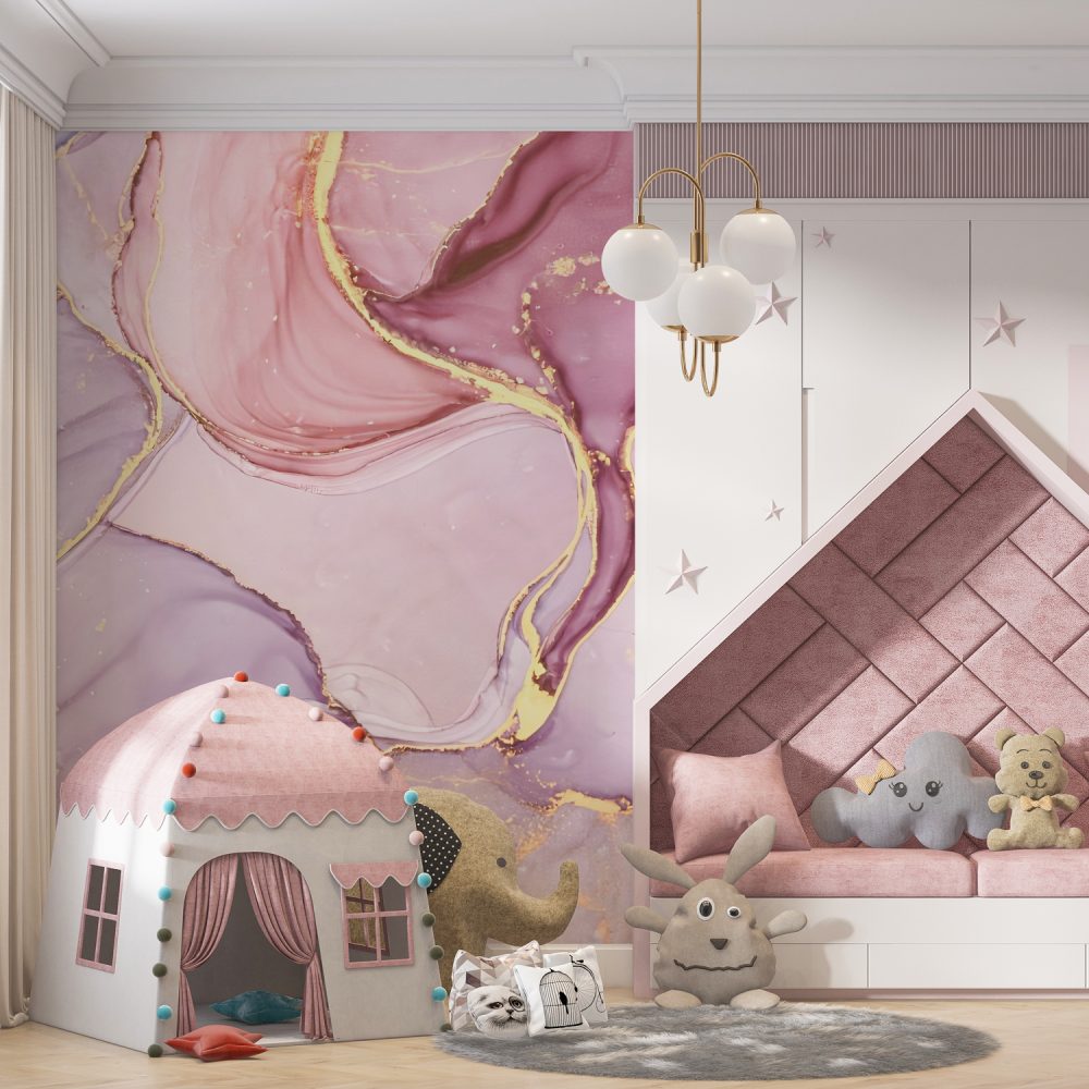 Pembe Mor Mermer Desen Duvar Kağıdı