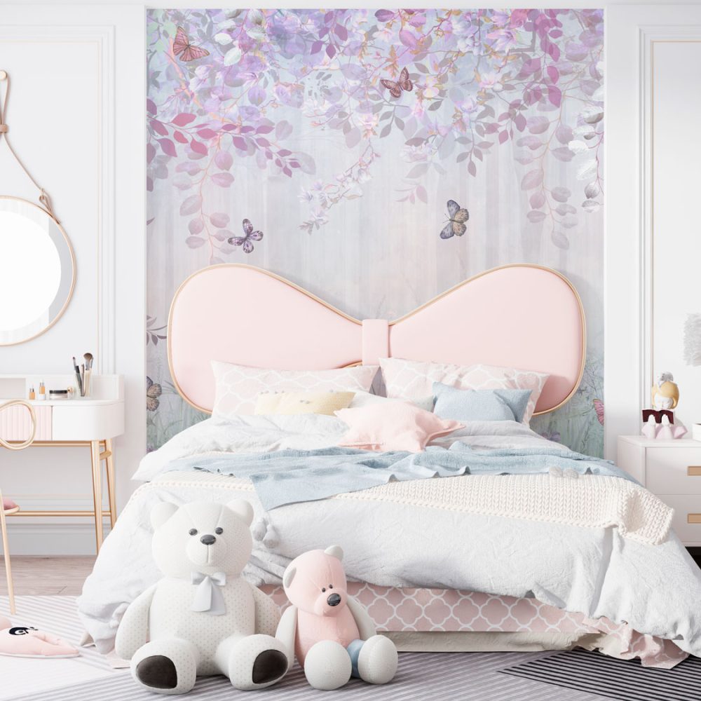 Soft Pembe Çiçeklerle Çevrili Kelebekli Duvar Kağıdı