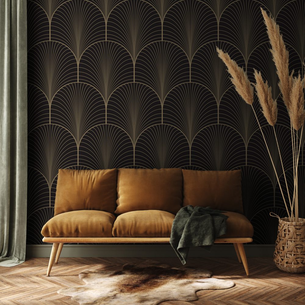 Art Deco Altın Yelpaze Duvar Kağıdı