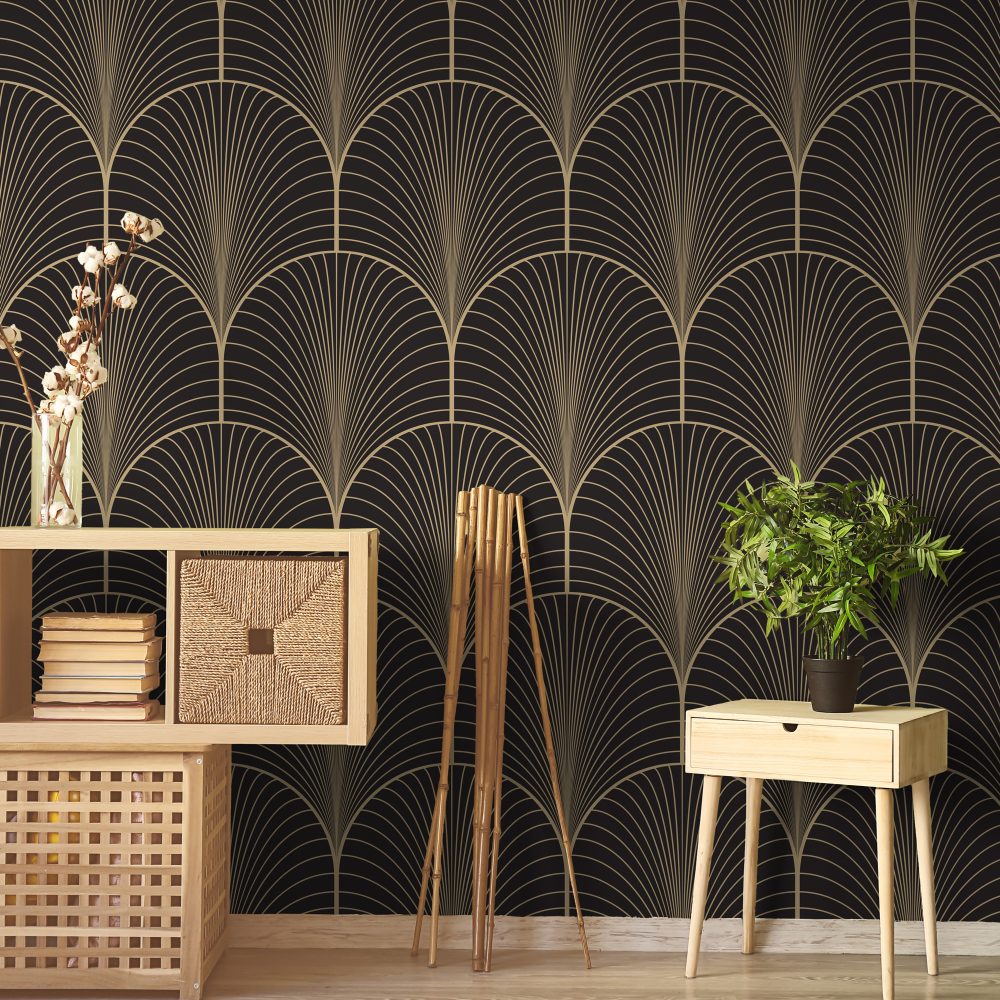 Art Deco Altın Yelpaze Duvar Kağıdı