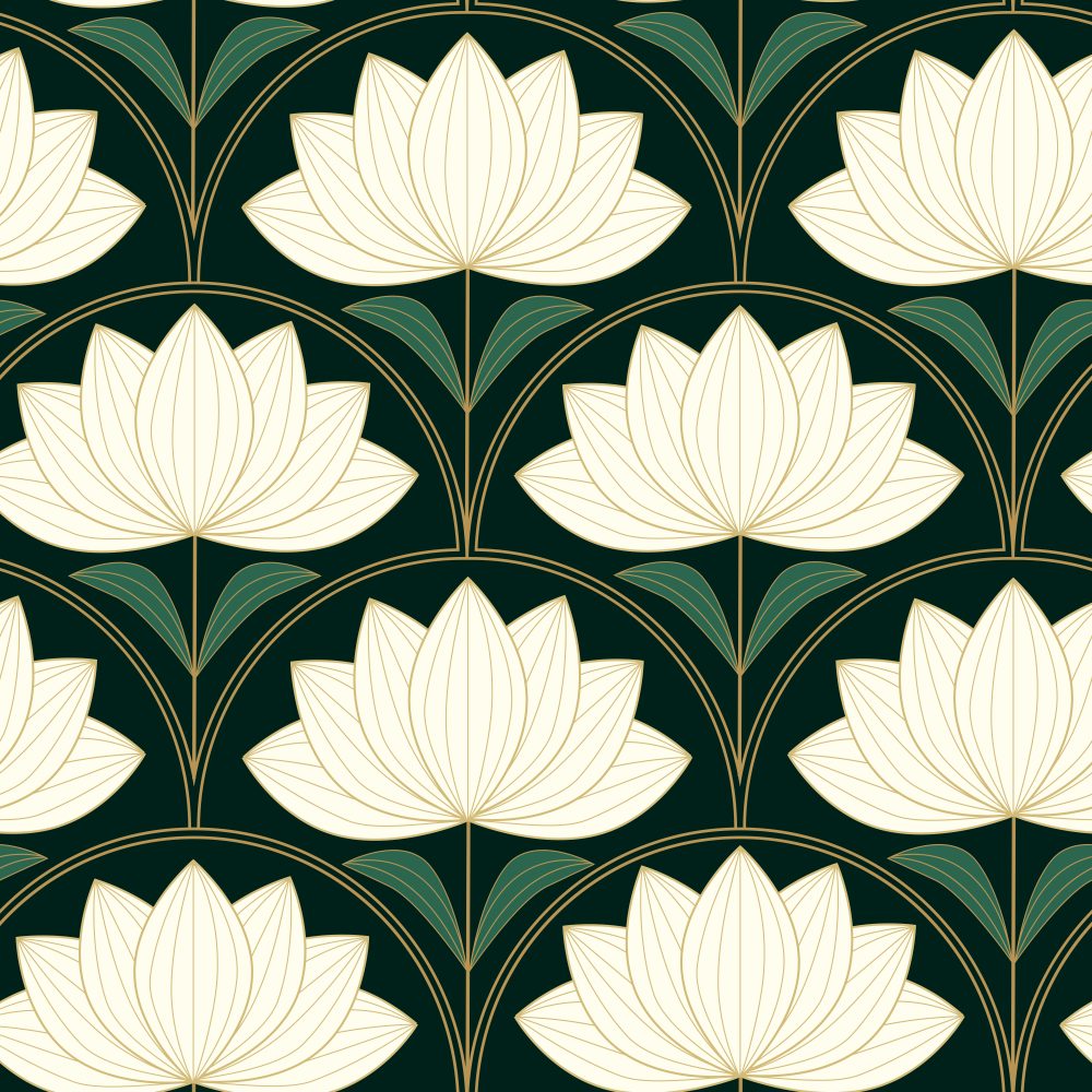 Yeşil Lotus Çiçekli Duvar Kağıdı